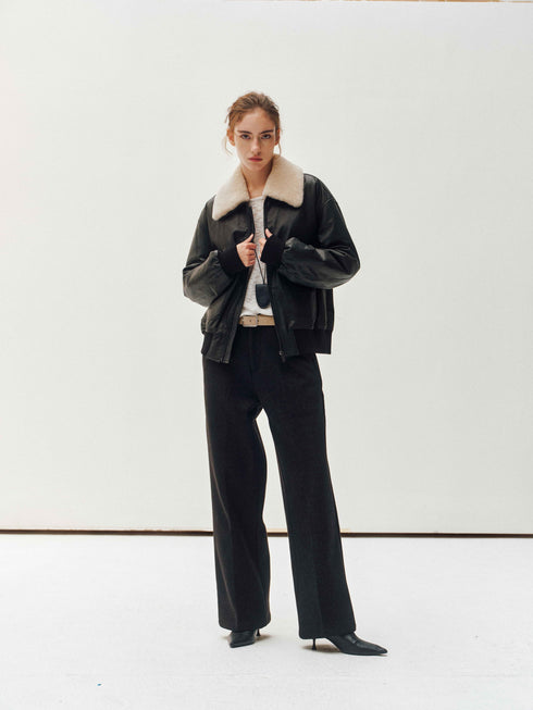 Shearling-Collar Leather Jacket